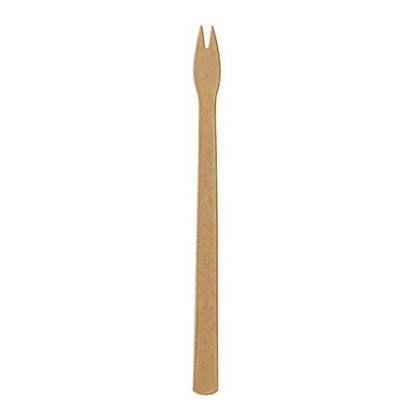 A single PAPSTAR 250 French fry fork, paper "pure" brown from PAPSTAR GmbH, with two short prongs, presented against a plain white background.