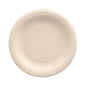 A round, white PAPSTAR 50 plate made from environmentally friendly agricultural residues by PAPSTAR GmbH is photographed from above against a white background.