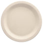 The PAPSTAR 50 plate, agricultural residues "pure" round white by PAPSTAR GmbH is a simple, round white disposable plate with a fluted edge - an environmentally friendly way to serve food.