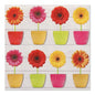 Eight colorful flowers in matching pots adorn these PAPSTAR 20 napkins (33 cm x 33 cm, 3-ply, 1/4-fold, Design Set 4) by PAPSTAR GmbH - perfect for enhancing your table with high-quality napkins.