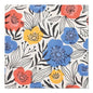 The napkins PAPSTAR 20 napkins by PAPSTAR GmbH are 33x33 cm in size, made of 3-ply paper, and feature a white background with black-bordered red, yellow, and blue blossoms as well as black-and-white leaves.