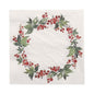 The set of 20 napkins by PAPSTAR GmbH consists of 33x33 cm, 3-ply white napkins with a circular wreath of green leaves and red berries in the center.