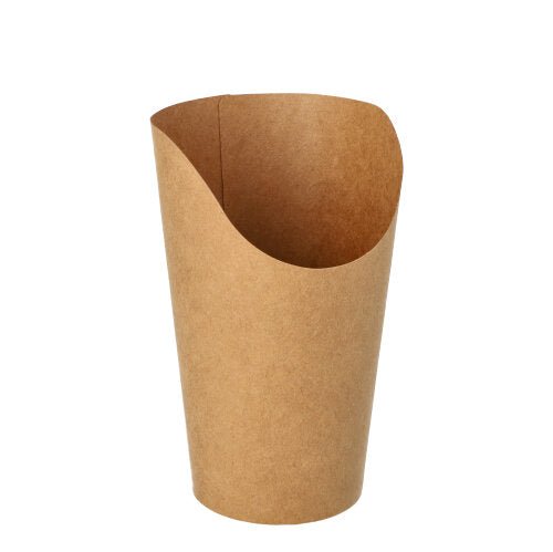 The PAPSTAR 50 Wrap Cups, brown cardboard by PAPSTAR GmbH stand upright with a slanted, open top in front of a white background – perfect eco-friendly wrap cups for parties and events.