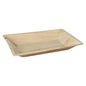 The 6 square natural palm leaf plates "pure" from PAPSTAR GmbH are rectangular, biodegradable plates made from palm leaf with a slightly raised edge and smooth surface – ideal as sustainable tableware for any occasion.