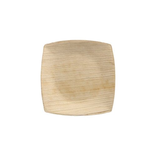 A PAPSTAR 25 plate palm leaf "pure" natural "QUADRATO" by PAPSTAR GmbH, a square, light brown plate with wood grain, is presented on a white background - ideal eco-friendly tableware for sustainable environments.