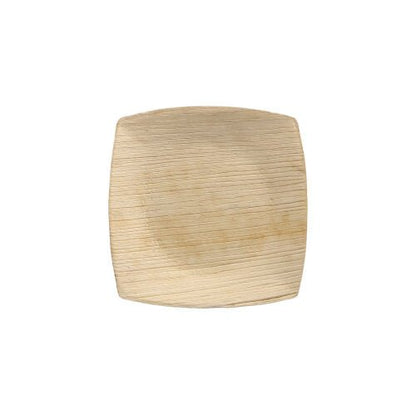 A PAPSTAR 25 plate palm leaf "pure" natural "QUADRATO" by PAPSTAR GmbH, a square, light brown plate with wood grain, is presented on a white background - ideal eco-friendly tableware for sustainable environments.