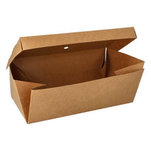 A simple brown PAPSTAR 20 burger boxes, cardboard "pure" from PAPSTAR GmbH shows the empty content with the lid open - an eco-friendly take-away box for your meals.