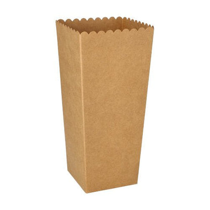 The PAPSTAR popcorn boxes, square, brown (19.7x7x7 cm, 100 pieces) from PAPSTAR GmbH stand upright on a white surface - ideal for the next movie night.