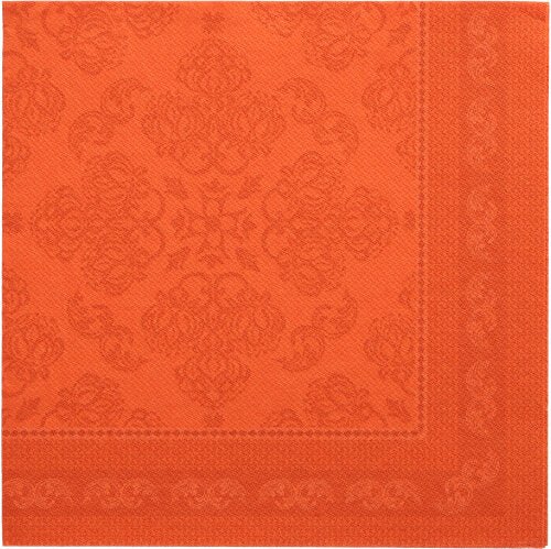 The PAPSTAR 50 napkins "ROYAL Collection" 1/4-fold, 40 x 40 cm in nectarine, with embossed floral pattern and decorative border - ideal for adding elegance to your set table.