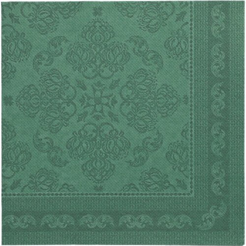 Dark green, 40 x 40 cm square napkin from the ROYAL Collection of PAPSTAR GmbH with decorative embossing pattern and border.