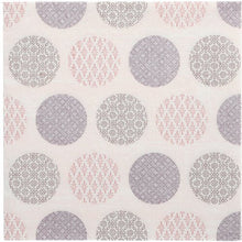 Beautify your table with the 50 "ROYAL Collection" napkins 1/4-fold 40 x 40 cm pink by PAPSTAR GmbH with geometric circles in pink and gray on a white grid background - stylish napkins for any occasion.