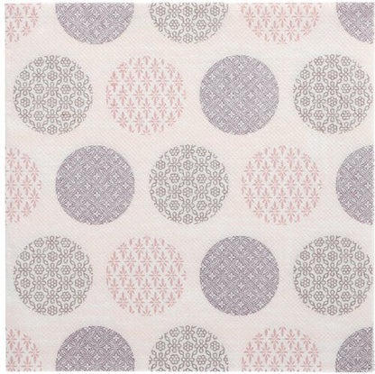 Beautify your table with the 50 "ROYAL Collection" napkins 1/4-fold 40 x 40 cm pink by PAPSTAR GmbH with geometric circles in pink and gray on a white grid background - stylish napkins for any occasion.