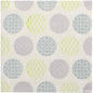 The PAPSTAR 50 napkins "ROYAL Collection" 1/4-fold 40 x 40 cm green from PAPSTAR GmbH are characterized by a patterned surface with evenly distributed circles in gray, blue, and green on white, each filled with delicate geometric or floral patterns.