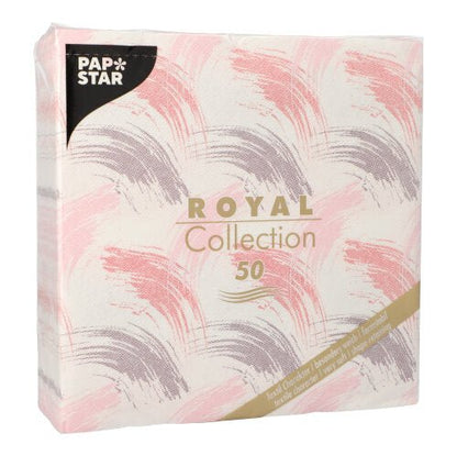 A pack from PAPSTAR GmbH 50 napkins "ROYAL Collection" 1/4-fold, 40 x 40 cm, in burgundy. The label on the front shows "50" napkins and product information in several languages.