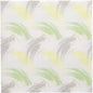 A square fabric, inspired by the 50 napkins "ROYAL Collection" 1/4-fold 40x40 cm green from PAPSTAR GmbH, with an abstract, repeating pattern of green, yellow, and beige brushstrokes on white in a wave-like, overlapping design.