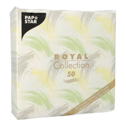 The "ROYAL Collection" pack of PAPSTAR GmbH contains 50 green napkins in the format 40 x 40 cm (1/4-fold), model: PAPSTAR 50 napkins ROYAL Collection green.