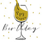 A wine glass filled with golden liquid, inside "HAPPY" and below in cursive "Birthday". Golden confetti scattered on white – perfectly matched with 30 napkins, 3-ply 1/4-fold (33x33 cm) from PAPSTAR GmbH for celebrations.