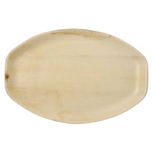 The set PAPSTAR 6 tablets, palm leaf "pure" oval natural by PAPSTAR GmbH impresses with a smooth surface and subtle texture - biodegradable, environmentally friendly, and ideal for stylish serving shown on a white background.