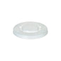 The Starpak 150 Lid PS is a transparent, round polystyrene lid (Ø 9 cm, 1 cm high) with a cross-slot opening, textured grip edge, and four evenly distributed indentations. Package contents: 150 pieces.