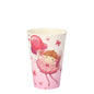 The PAPSTAR 10 drinking cups (0.2 L, cardboard) from PAPSTAR GmbH is a pink, eco-friendly cup with a smiling fairy girl holding heart-shaped balloons, surrounded by hearts and butterflies.