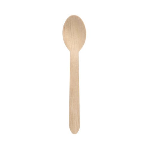 A PAPSTAR 10 spoon, wood "pure" from PAPSTAR GmbH with a rounded bowl and straight handle, depicted on a white background.