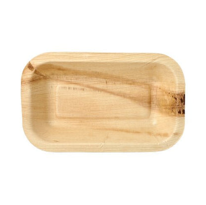 The 25 seal bowls palm leaf "pure" square from PAPSTAR GmbH are rectangular, flat palm leaf bowls with natural grain, biodegradable, depicted from above on a white background.