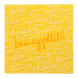 The 20 PAPSTAR napkins (40 x 40 cm, 3-ply, 1/4 fold) from PAPSTAR GmbH feature a yellow design with French and English culinary words in white and “bon appétit” in orange – ideal for adding charm to your table.