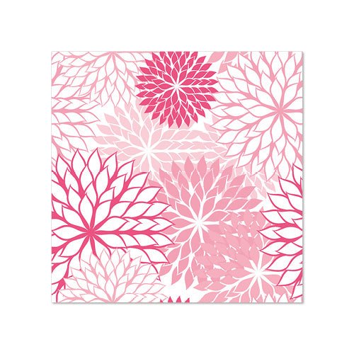 The 20 napkins from PAPSTAR GmbH, 25 cm x 25 cm, three-ply, feature a repeating symmetrical pattern of overlapping pink and red floral motifs with pointed petals and white space, folded in a 1/4 fold.