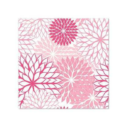 The 20 napkins from PAPSTAR GmbH, 25 cm x 25 cm, three-ply, feature a repeating symmetrical pattern of overlapping pink and red floral motifs with pointed petals and white space, folded in a 1/4 fold.