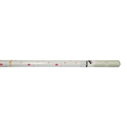 A roll of paper tablecloth (3 m x 1.2 m) from PAPSTAR GmbH with a red-orange dot pattern, packaged in a clear plastic wrap and with a small product label.