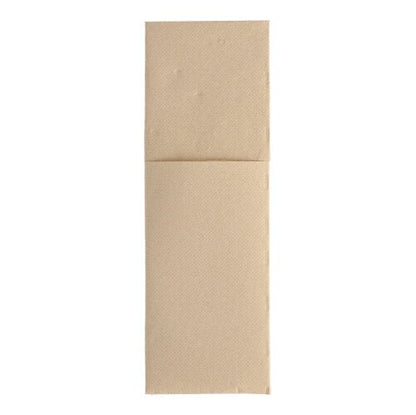 A folded brown PAPSTAR 50 napkins "ROYAL Collection" 48 cm x 30 cm with cutlery fold by PAPSTAR GmbH stands upright on a white background.