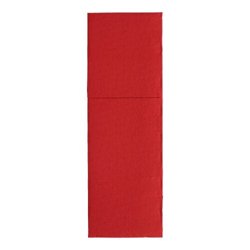 Two rectangular red PAPSTAR 50 napkins "ROYAL Collection" 48 cm x 30 cm with cutlery fold by PAPSTAR GmbH are stacked vertically with the edges aligned, forming a long rectangle against a white background.