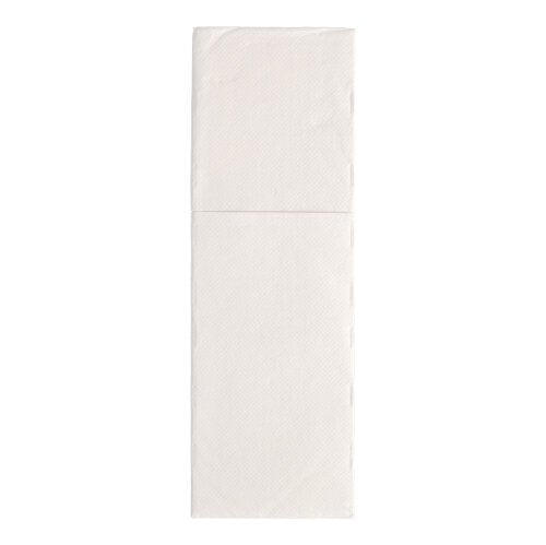A single unfolded white PAPSTAR 50 napkins "ROYAL Collection" 48 cm x 30 cm napkin with cutlery fold by PAPSTAR GmbH is seen from above on a plain white background.