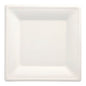 The 100 plates, sugarcane “pure” square, white by the PAPSTAR GmbH is a white, square, biodegradable plate with a slightly raised edge – an eco-friendly disposable option, photographed from above against a white background.