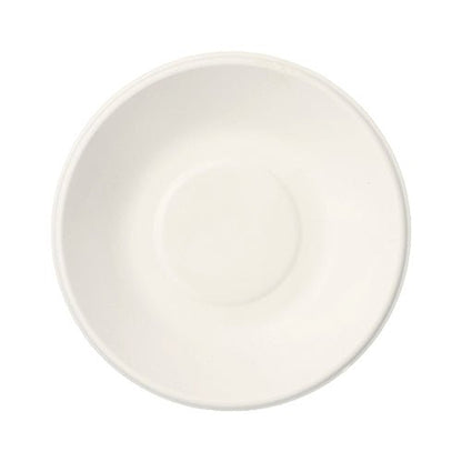 One PAPSTAR 100 bowls, “pure” sugarcane from the PAPSTAR The GmbH logo is depicted from above on a white background. This eco-friendly saucer features a shallow indentation in the center, making it ideal for holding a cup and serving in an eco-friendly way.
