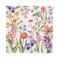 The PAPSTAR GmbH 20 napkins, Set 4, are 3-ply paper napkins (33 x 33 cm, 1/4-fold) with a spring-like floral pattern - tulips, pansies, daffodils, and lilies - on a white background.