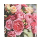 Close-up of PAPSTAR 20 napkins, 33x33 cm, 3-ply by PAPSTAR GmbH, with floral print in pink and peach tones with roses and ranunculus with green leaves; made from soft, high-quality material.