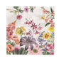 The PAPSTAR 20 napkins, 33x33 cm, 3-ply, 1/4 fold (Design Set 4) from PAPSTAR GmbH feature a colorful floral pattern with pink, yellow, purple, and orange blossoms on a white background.