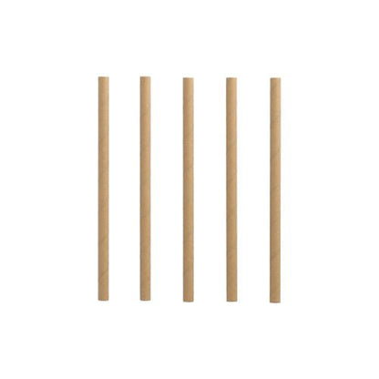 Five brown PAPSTAR 500 cocktail straws (paper, Ø 7 mm, 15 cm) from PAPSTAR GmbH stand upright in a row against a plain white background.