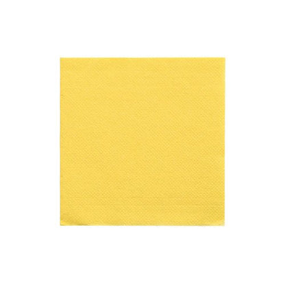 A PAPSTAR napkin 1/4-fold, 24x24 cm yellow from the "DAILY Collection" (20 pieces) of PAPSTAR GmbH lies unused on a white background and shows its square shape and fine texture.