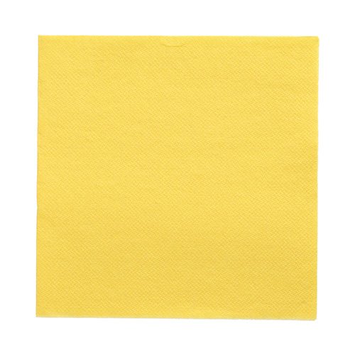 A single yellow PAPSTAR 50 napkins "DAILY Collection" 1/4-fold napkin (32 cm x 32 cm) from PAPSTAR GmbH lies flat on a white background and shows its square shape and subtle structural pattern.