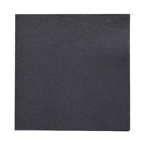 A black, square PAPSTAR 50 napkins "DAILY Collection" (32x32 cm, 1/4-fold) paper napkin from PAPSTAR GmbH is shown unused on a white background. Its smooth surface is perfect for stylish table decoration.