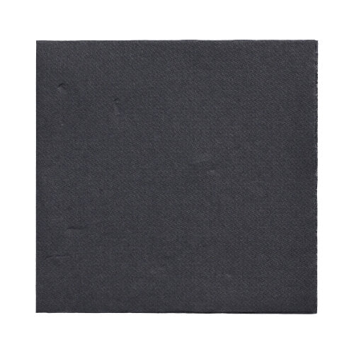 On a white background is a black 150 napkins "DAILY Collection" (1/4 fold, 32x32 cm) from PAPSTAR GmbH, showing its smooth, subtly textured surface with small irregularities.