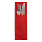 A metal fork and knife rest side by side in a 50-napkin napkin "DAILY Collection" 48 x 30 cm with cutlery fold from PAPSTAR GmbH, with the utensils partially visible against a white background.