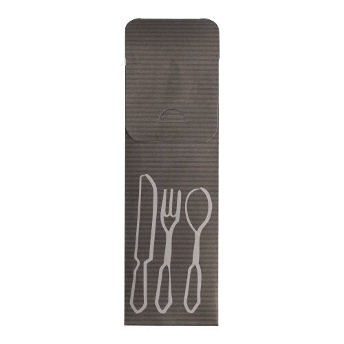 The PAPSTAR 100 cutlery bags (23.5 x 7.3 cm) of PAPSTAR GmbH are black sleeves with white-bordered cutlery, a flap on top, and include a colorful bistro napkin – perfect for stylish gastro or bistro table design.