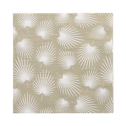 The 3-ply napkins (33 x 33 cm, 1/4-fold) from PAPSTAR GmbH are available in beige with a white palm frond pattern and offer a high-quality surface; 30 pieces in the package.
