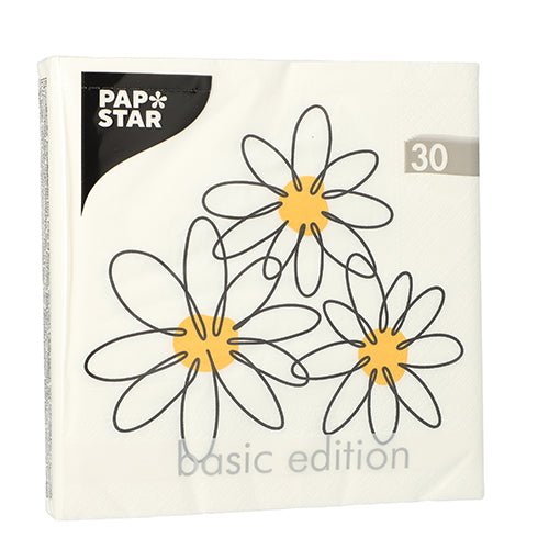 A pack of 30 napkins from PAPSTAR GmbH, 3-ply 1/4-fold, each napkin measures 33 cm x 33 cm.