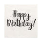 PAPSTAR GmbH 30 napkins, 3-ply, 1/4-fold (33x33 cm), white with black "Happy Birthday!" lettering and dots. High-quality PAPSTAR napkins – ideal for festive occasions and birthday parties.