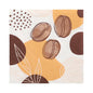 The PAPSTAR GmbH 20 napkins, 33 cm x 33 cm, 3-ply from Design Set 5 feature coffee beans, abstract brown and yellow circles, dot patterns, and white-bordered leaves on a white background.