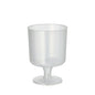 A clear, unbreakable polypropylene cup Starpak 10 reusable stem glasses with a wide base, narrow stem, and cylindrical cup from Starpak is depicted empty against a plain white background.